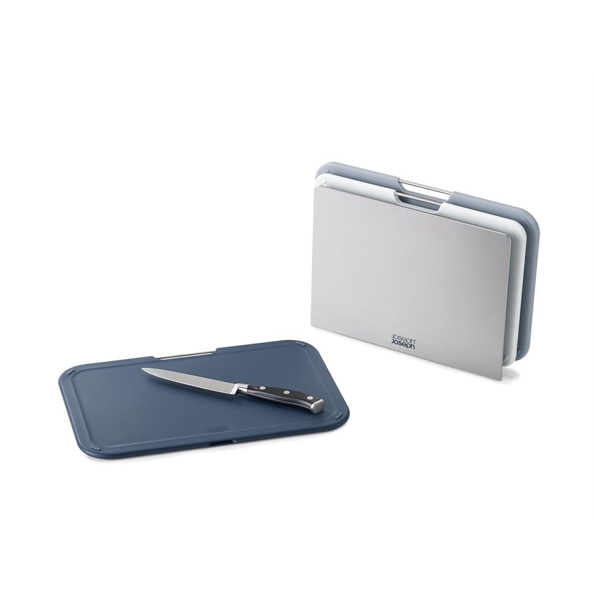 Joseph Joseph Nest Juego de tablas de cortar de 3 piezas con soporte de almacenamiento, gris/azul