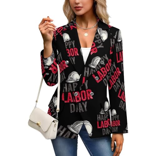 Happy Labor Day Blazer for Women Casual Open Front Lapel