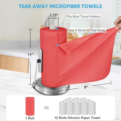 Image of AIDEA Microfiber Cleaning Cloth-330 Sheets 6 Roll, Red Shop Rags 11x9 inch
