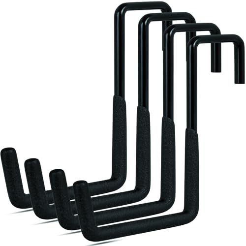 Gueryee 4 Pcs Rafter Hooks Upgraded Fence Hangers Heavy Duty Bike Hanger for Garage Ladder Hook Black Large S Hooks for Hanging Hose Plants Chairs Bikes Ladders Cords and More