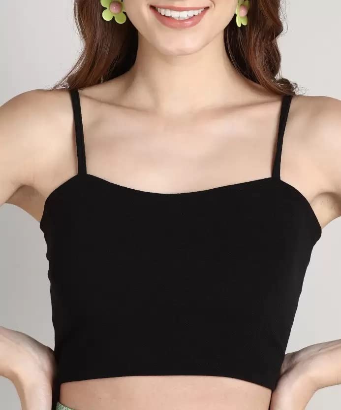 PINZY Women's & Girls' Solid Square Neck Tank Tops (Small, Black) 2