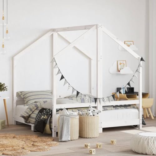 Cuna blanca de madera maciza de pino 2 x 70 x 140 cm con somier, peldaños deslizantes, ruedas, plegable, altura regulable, convertible, con cajón para habitación infantil y dormitorio