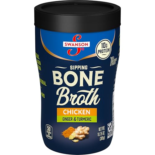 Swanson Sipping Chicken Bone Broth With Ginger and Turmeric, 10.75 oz Microwavable Cup