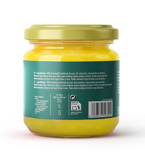 Miniatura 5 de Drasanvi Keto Mantequilla Ghee De Pasto Clarificada Bio Saludable Y De Fácil Digestión Rica En Vitaminas A, D, E Y K Ácido Linoleico Y Butirato 99,8 De Grasas Saturadas 300 G