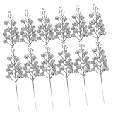 BESTonZON Künstliche Schneeflocken Beerenstiele 12 Stück Silber mit Glitter Weihnachtsbaum Deko Bastelzweige für Festliche Winterdekoration und Selbstgemacht Kränze