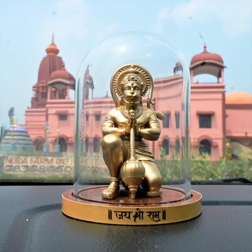 Image of Hanuman Idol for Car Dashboard, Home, Office Desk Hanuman Ji Murti for Peace, Positivity | Bajrangbali Murti for Pooja, Temple Showpiece, Decoration, Festivals & Gifting (Gold 90 mm)