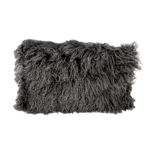 Image of Simply Sheepskin Curly Cushion - Genuine New Zealand Sheepskin Wool Pillow - Cushion Insert Included - Durable Sofa Cushion for Sofa, Chair & Couch - 30x50cm, Grey