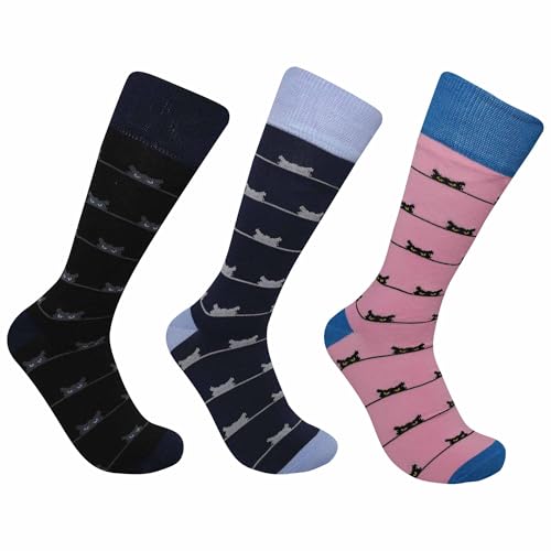 Catálogo de Perry Ellis Rosa del mes. 39 Perry Ellis Portfolio, Calcetines de Vestir, Calcetines de Vestir para Hombre, 3 Pares, Diseño de Buhos, Colores Negro, Azul Marino y Rosa, Algodon Peinado, Talla 25-29 cm