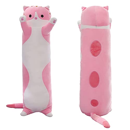 EASY SPEED Almohada Gigante de Gato 90CM, Cojín Largo Animal, Peluche para Dormir y Abrazar,Regalo Niños, Niñas, Novias,Rosa
