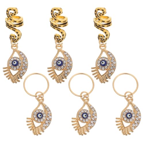 ABOOFAN 6Pcs Evil Eye Hair Charms for Braids Adjustable Alloy Hair Jewelry Dreadlocks Braids Accessories