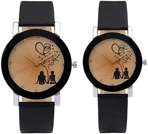 RPS FASHION WITH DEVICE OF RAnalog Black Love Dial Couple Watch Combo Pack of 2