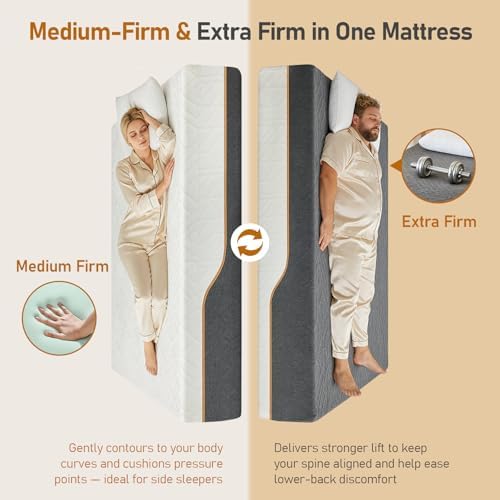 Extra Firm Queen Mattress 12-Inch: 2 Bonus Pillows, Extra & Medium Firm Dual Side Flippable, Dual Firmness Memory Foam for Back Pain, Removable Ice Silk Comfy Cover, CertiPUR-US Certified, 80x60 - Thumbnail 2