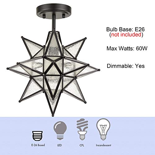 Image of HYDELITE Moravian Star Semi Flush Mount Ceiling Light with Seeded Glass