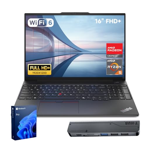 Lenovo ThinkPad E16 Gen 2 ビジネスノートパソコン 16インチ FHD+ ディスプレイ、AMD Ryzen 5 7535U、64GB DDR5 RAM、2TB SSD 指紋、バックライト、Wi-Fi 6、Windows 11 Pro