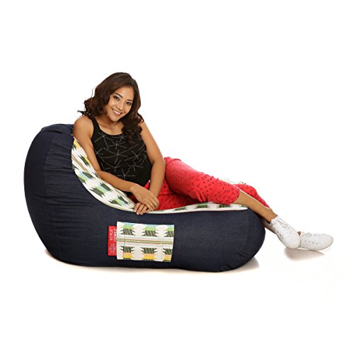 Image of Style Homez Urban Design Denim Canvas Ikat Printed Bean Bag XXL Size Filled with Beans Fillers