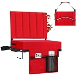 Halituny Stadium Seat for Bleachers with Back Support, Portable Bleacher Seat with Wide Comfy Padded Cushion, Metal Hook, Folding Stadium Chair with Shoulder Strap, Carry Handle, Cup Holder, Red