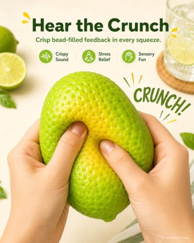 2 Pack Crunchy Squishy Set, Color Changing Mango and Lime Stress Balls, Heat-Reactive ASMR Sensory Fidget Set, Slow-Rising PU Mango with Bead-Filled TPR Lime, Novelty Desk Gift for Adults Teens - Image 4