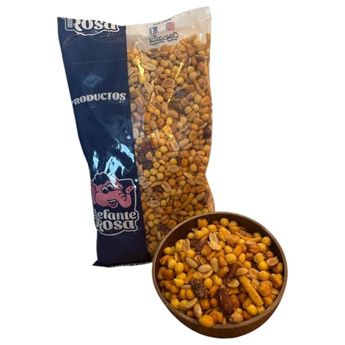 Frutos Secos 1 kg Premium - Mix de Revoltillo Mostachón | Coctel de Frutos Secos con Almendras con Piel, Maní Repelado y Frito, Maíz Frito | Snack Saludable y Crujiente - Cocktail El Elefante Rosa