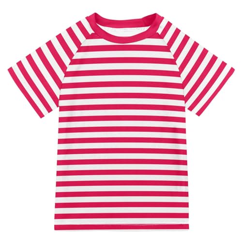 CaTaKu Hot Pink Stripes Boys Rash Guard Swim Shirts Toddler Quick Dry UPF 50+ Rashguard Short Sleeve 3-12T