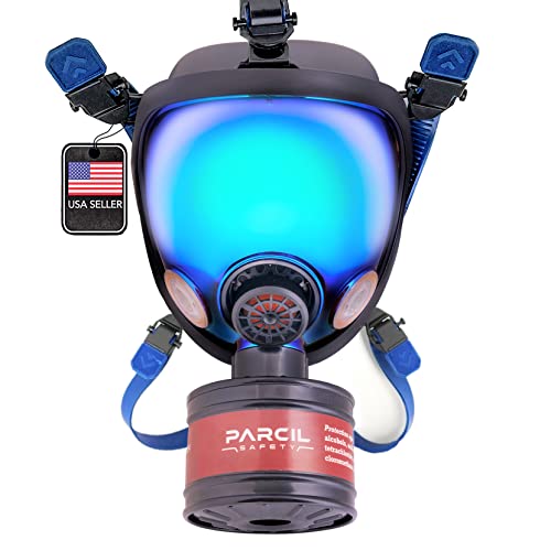 ST-100X Arctic Blue Mirrored Survival & Tactical Full Face Respirator with P-D-1 Single 40mm Carbon Activated Charcoal Filter Canister