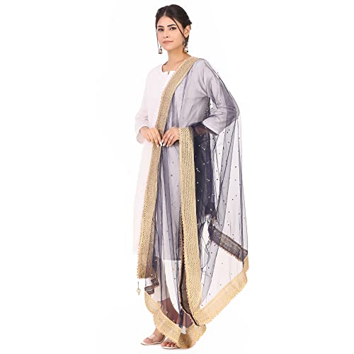 Image of Traditions Bazaar Women's Net Zari Border Dupatta
