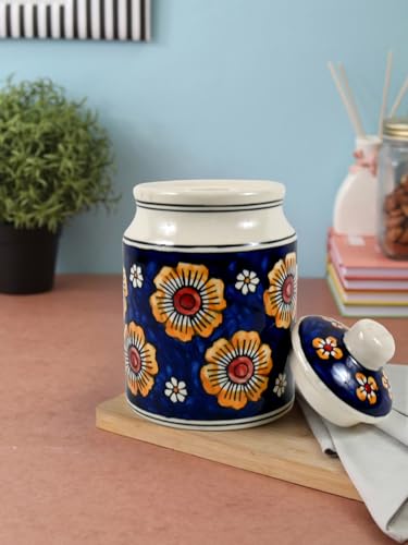 Image of Ceramic Pickle Jars For Storage Achar Chini Mati Barni Jars Jadi Jaadi Jadilu Pots Containers For Storing Salt, Tamarind Kitchen Storage With Lid, 850mL NON AIRTIGHT, Yellow Multicolour