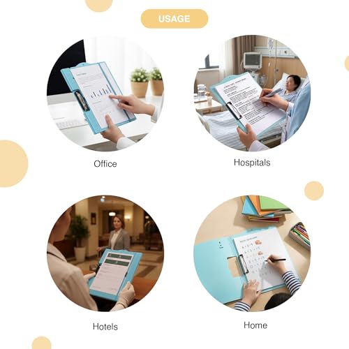 Image of oddpod Horizontal A4 Plastic Clipboard with Elastic Strap /Multi-Function Document Paper Storage File Folder with Outer Cover for Students & Professionals - Powder Blue