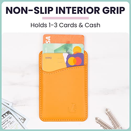 Premium Leather Phone Card Holder - Stick On Wallet For Iphone And Android Smartphones - Minimalist Style With Non-Slip Lining Secures Up To 3 Cards Kangaroo (Marigold Leather) By Wallaroo #TOP5