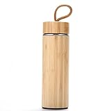 Eco-Friendly 17 OZ. Natural Bamboo Double Wall Water Bottle/Thermos with Built-In Tea Infuser. Rope Handle for Convenience - Reduce Everyday Plastic Water Bottles Waste!