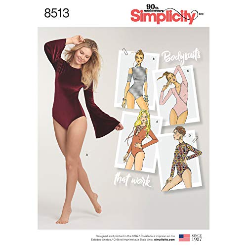 Simplicity Pattern 8513 A (XS-S-M-L-XL) Misses' Knit Bodysuits, Paper, White, 22 x 15 x 1 cm