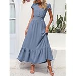 PRETTYGARDEN Womens Dresses 2025 Summer Maxi Dress Boho Short Sleeve V Neck Swiss Dot Ruffle Tiered Smocked Flowy Long Dress - Image 2