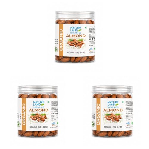 Image of Natureland Organics Almonds 250 Gm, Healthy Organic Dry Fruits (Pack of 3)
