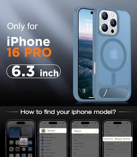 Image of Magnetic Compatible with iPhone 16 Pro Case, [Built-in Invisible Kickstand][Compatible with MagSafe][Military Grade Shockproof] Slim Translucent Matte Phone Case for iPhone 16 Pro 6.3 inch
