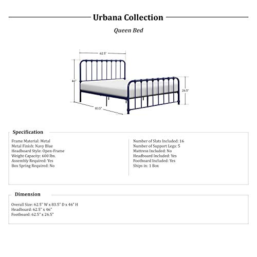 Lexicon Urbana Metal Bed, Queen, Navy Blue #TOP2