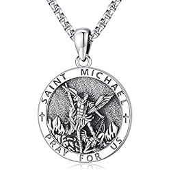 LOOVE Patron Saint Necklace 925 Sterling Silver | Amulet Pendant Necklace, Protection Faith Christian Catholic Religious Jewelry for Men Women