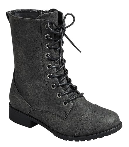 Image of Forever Link Womens Round Toe Military Lace Up Knit Ankle Cuff Low Heel Combat Boots