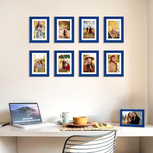 decorUhome 5x7 Picture Frame, Display Photos 4x6 with Mat or 5x7 Unmatted, Engineered Wood Frame with Plexiglass for Wall and Tabletop Display, Royal Blue, Set of 1