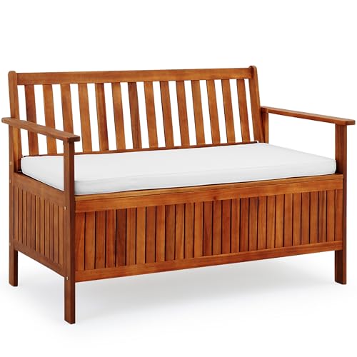 Casaria® Cassapanca Contenitore 120x84cm Legno di Acacia 320 kg Vano Potaoggetti Panchina da Giardino Arredo Esterno Interno Divanetto Contenitore