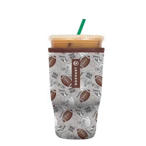 Sok It JavaSok Iced Coffee & Cold Soda Insulated Neoprene Cup Sleeve (Football, Large: 30-32oz)