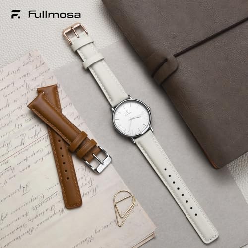 Image of Fullmosa 2 Pack 18mm Leather Watch Bands Quick Release Watch Strap for Men Women, Soft Replacement Strap Wristband with Stainless Steel Buckle,18mm Toffee Brown&White /Silver&Rosa