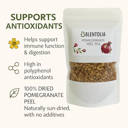 Blentolia Pomegranate Peel Tea – 100% Natural Dried Pomegranate Rind – Antioxidant-Rich Herbal Tea – Loose Leaf, 180g Resealable Pouch