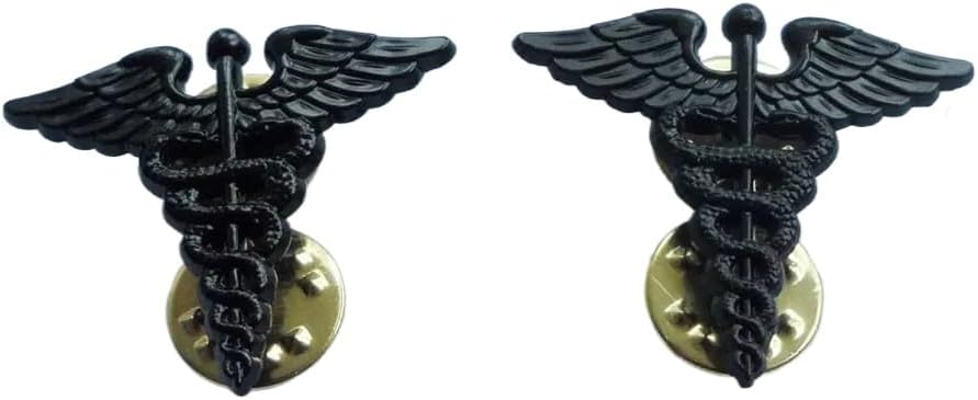 Reproduction BLACK PAIR US ARMY MEDICAL SERVICE CORPS OFFICER COLLAR BADGE PIN INSIGNIA