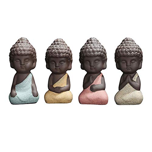 Set de 4 estatuas pequeñas de Buda de cerámica