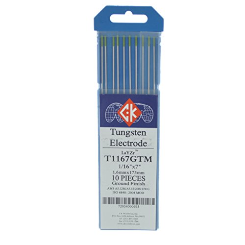 CK Worldwide T1167GTM LaYZr Tungsten Electrode 1/16" x 7", 10 pack