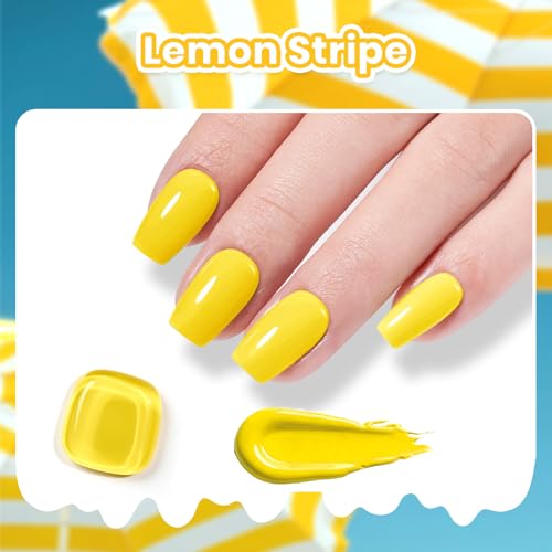 Image of Beetles Yellow Gel Nail Polish - Beetles Summer Voyage Lemon Stripe Summer Nails, Neon Yellow Gel Nail Polish, Same Color Bottle, Soak Off UV LED Neon Nails, Manicure Salon DIY for Holiday