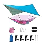 Arcwares Camping Hammock with Mosquito Net and Rainfly, Nylon Parachute Portable Hammocks with Bug...