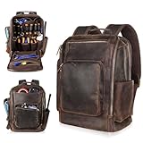 Fshsup Tool Backpack Genuine Leather Tool Bag Backpack Heavy Duty Leather Tool Pouch Bag Grain leather Tool Bag Organizer for Motorcycle Mechanic Electrician Woodworker Hobbyist
