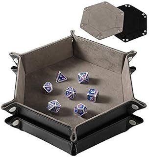 Grajar 2 Pcs Portable Folding Dice Rolling Tray Set for RPG DND Table Games - PU Leather and Velvet Holder Storage Box - Black and Grey…