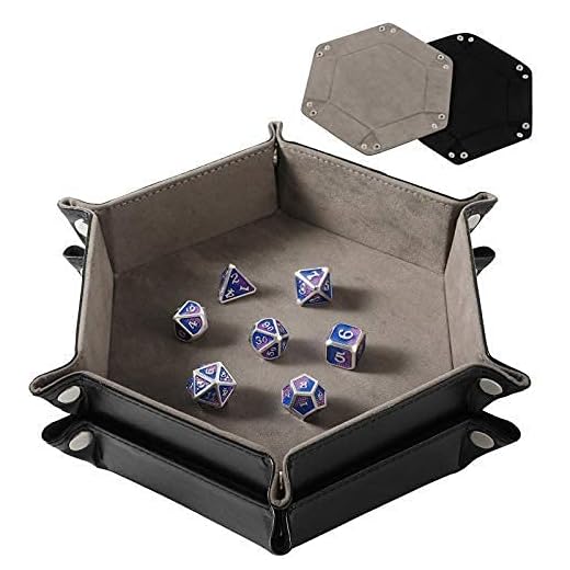 Grajar 2 Pcs Portable Folding Dice Rolling Tray Set for RPG DND Table Games - PU Leather and Velvet Holder Storage Box - Black and Grey…