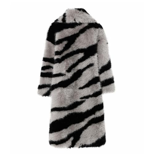 Women Warm Zebra Pattern Faux Fur Coat Lapel Long Sleeve Animal Print Outwear Winter Fluffy Faux Fur Overcoat4